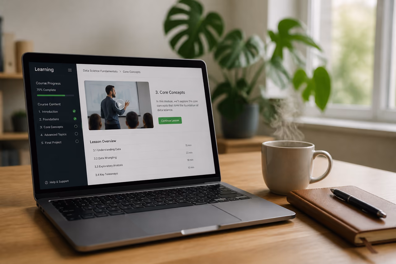 Professional Learning Courses on Laptop in Modern Home Office