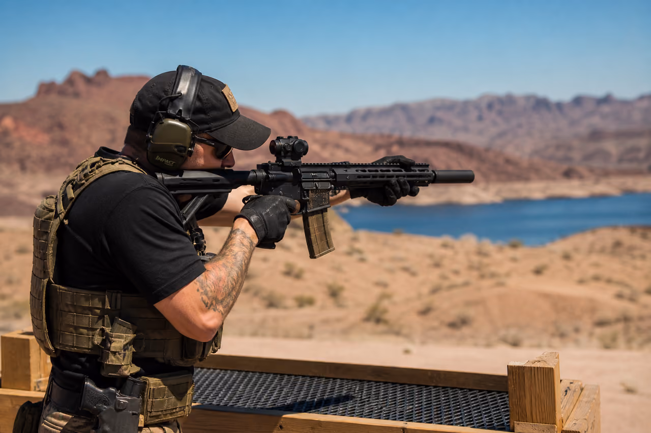 Marksman Practicing Target Shooting in Lake Havasu Desert