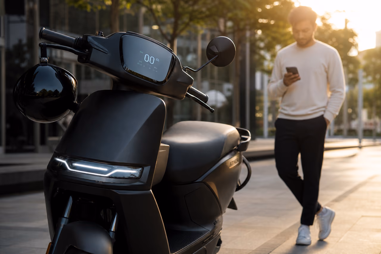 Person Reading Electric Scooter Reviews on Smartphone in City