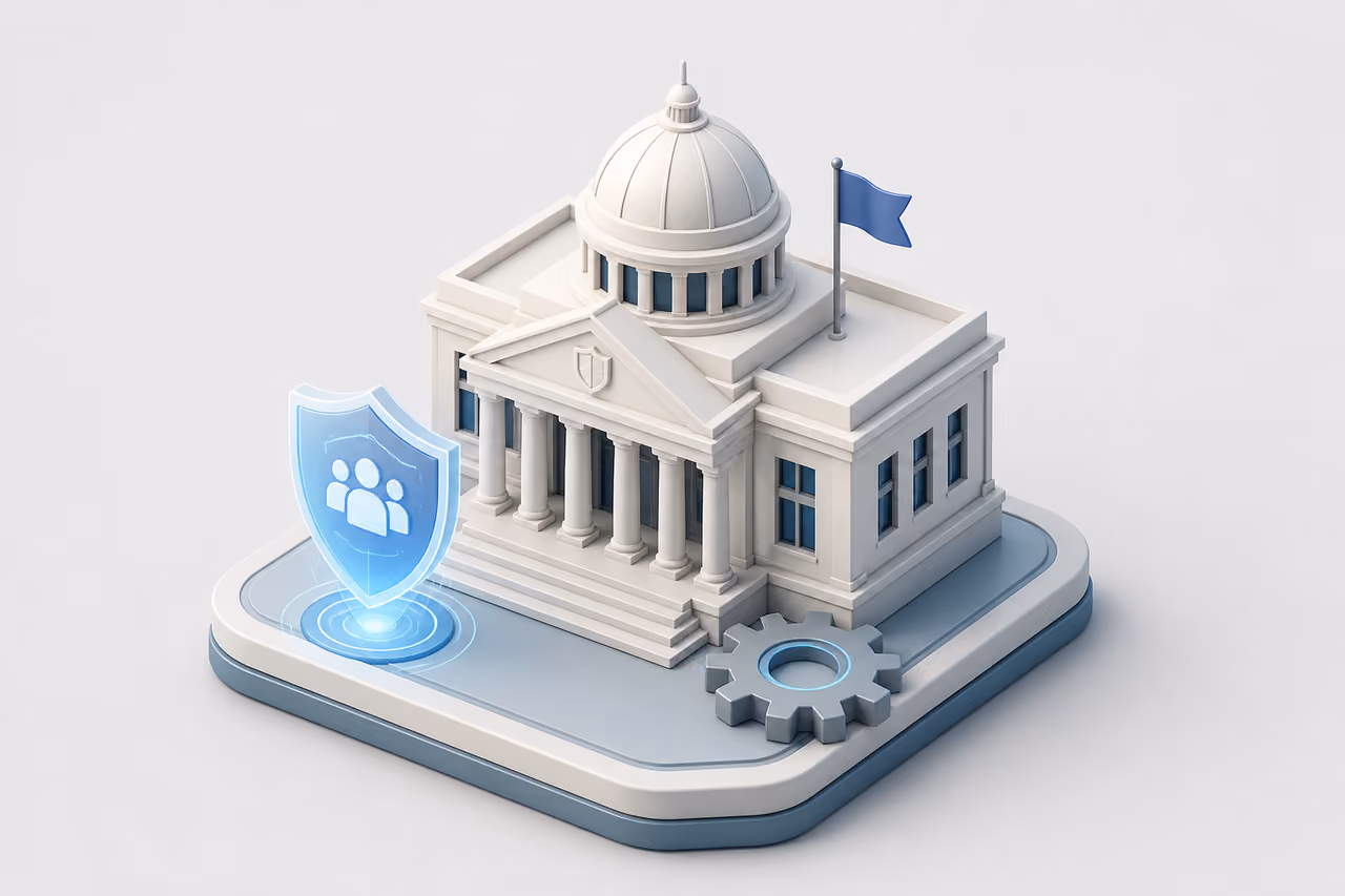 3D Isometric Government Building Representing Public Sector Services