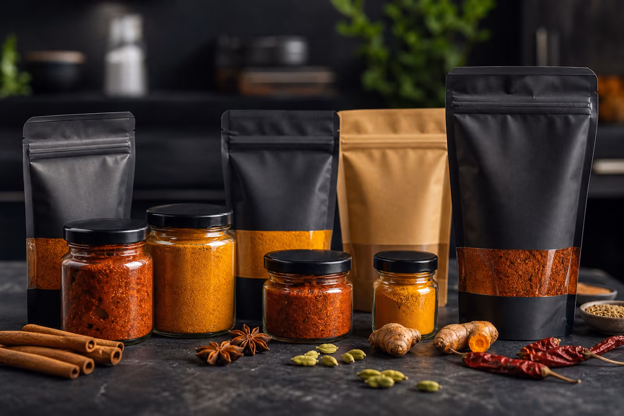 Assorted Indian Curry Brands and Raw Spices on Slate