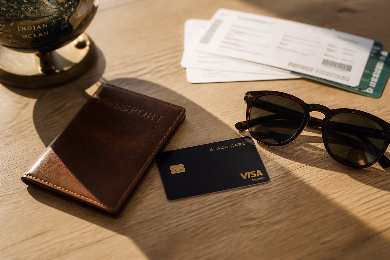 Premium Metal Credit Card with Passport and Travel Essentials
