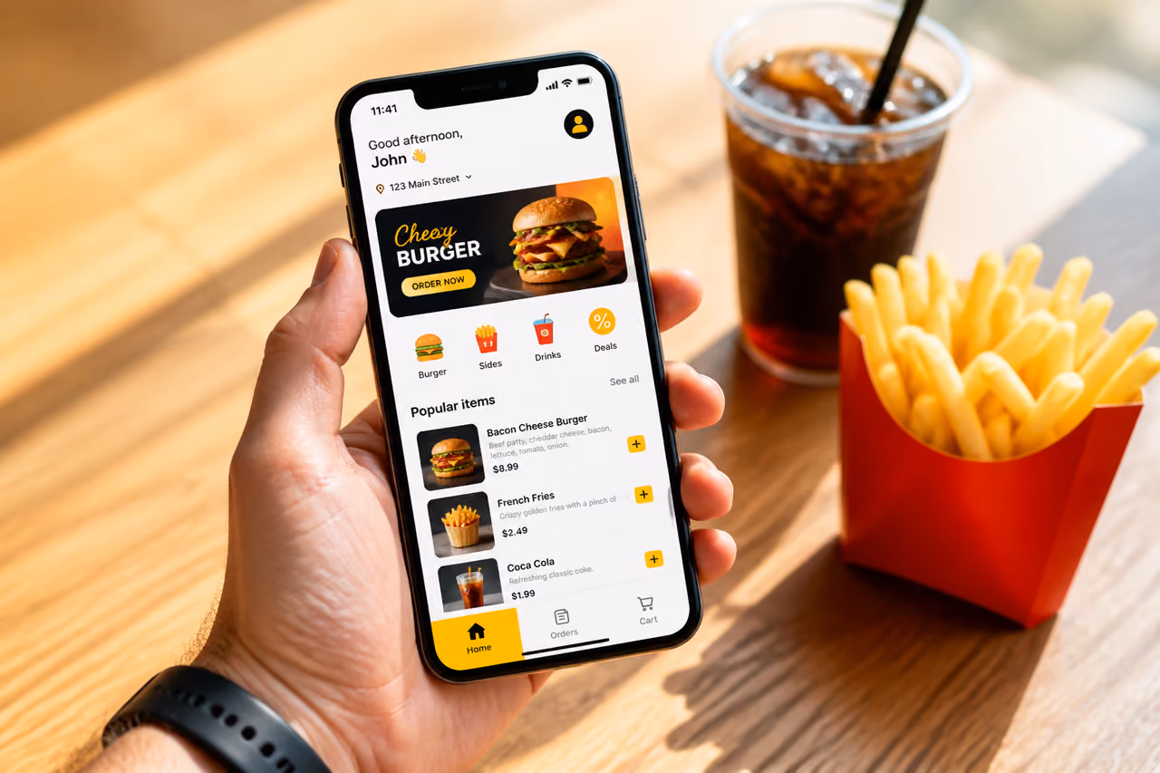 Person Using Smartphone for Fast Food Ordering Online