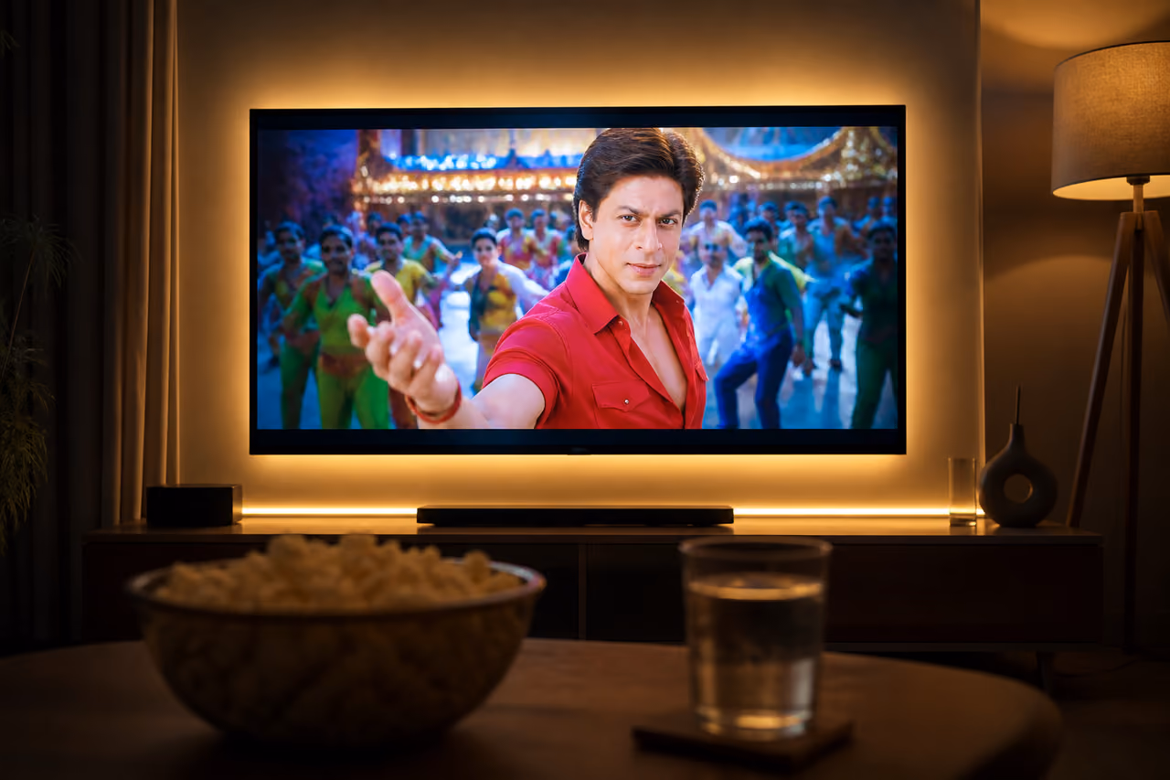 Smart TV Displaying Movie in Modern Living Room