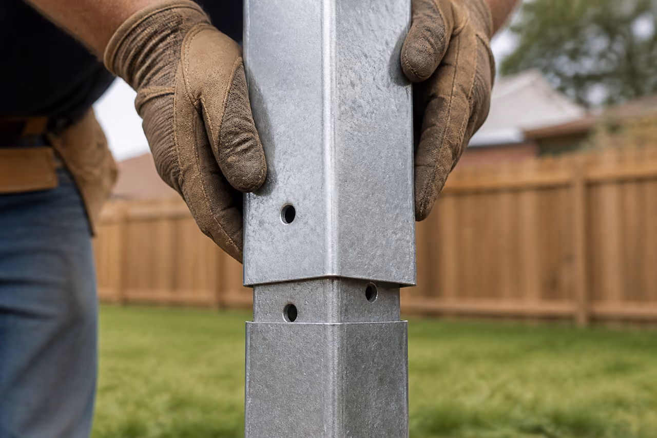 Galvanized Steel Fence Post Extender Sleeve Installed on Metal Post