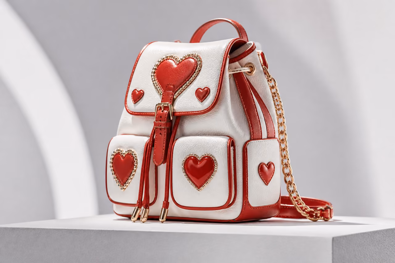 Luxury Red and White Heart Motif Designer Backpack