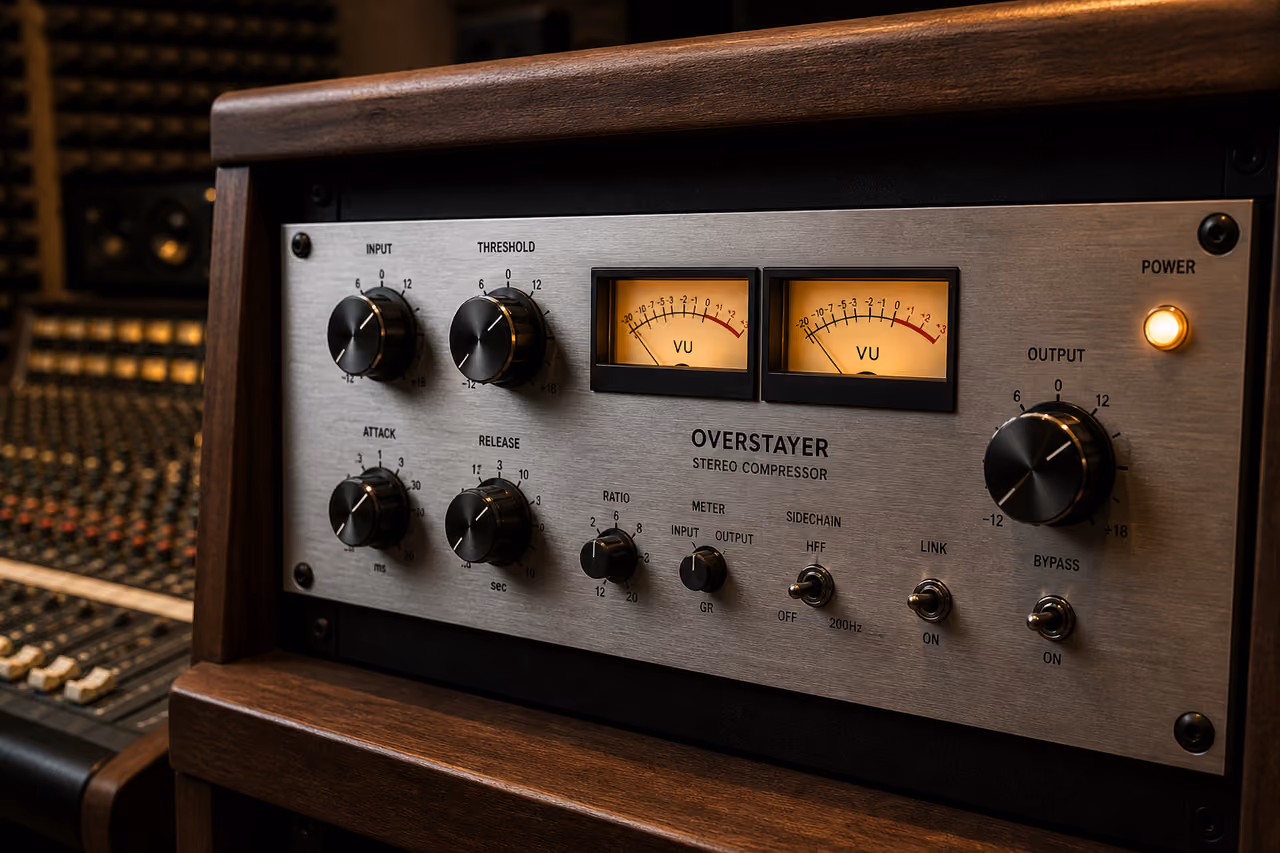 Overstayer Stereo Compressor Mounted in Professional Studio Rack