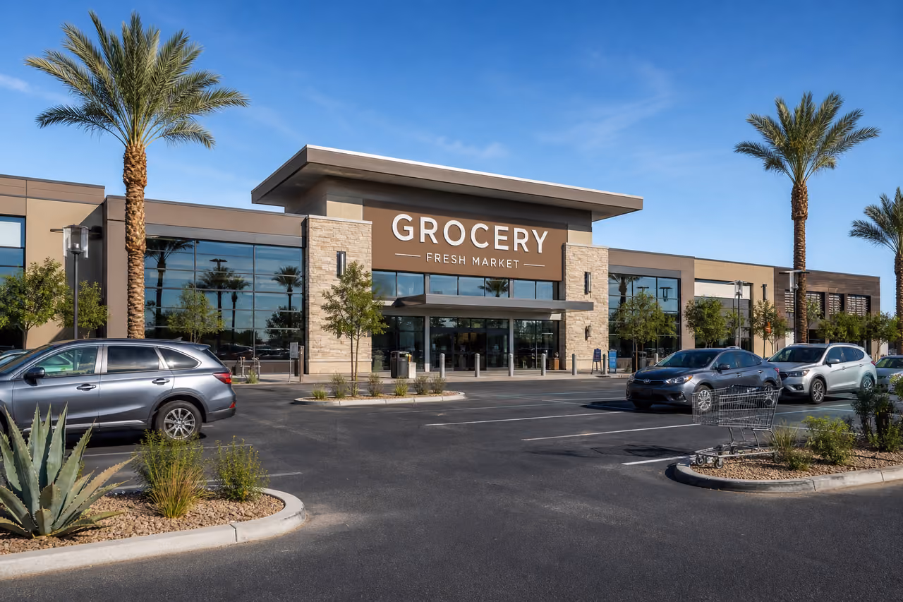 Modern Grocery Store Exterior in a Gilbert Suburban Setting