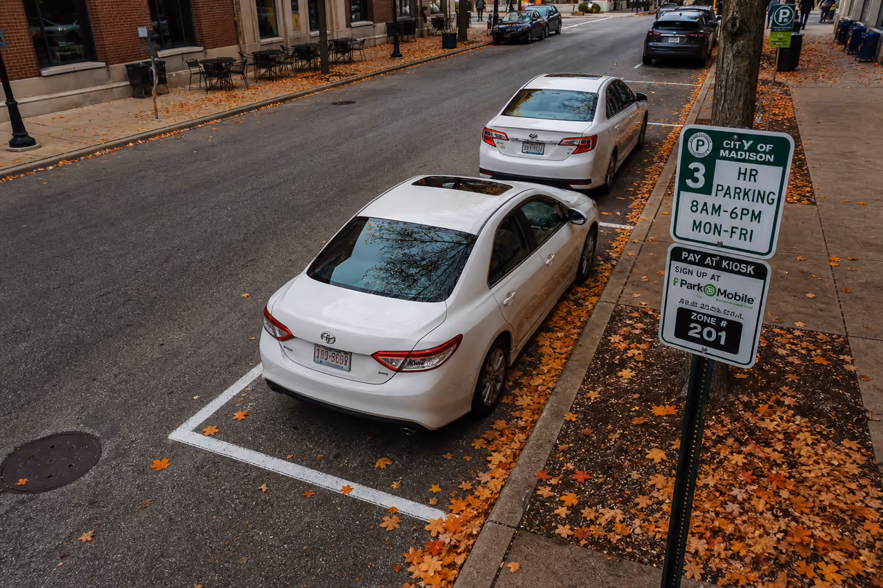 Cars Parked According to Regulations on a Wisconsin City Street