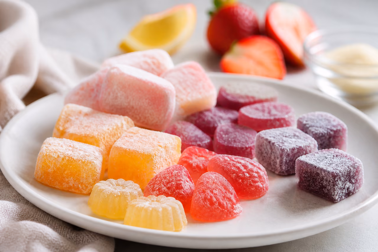 Assorted Low Calorie Chewy Sweets on a White Platter