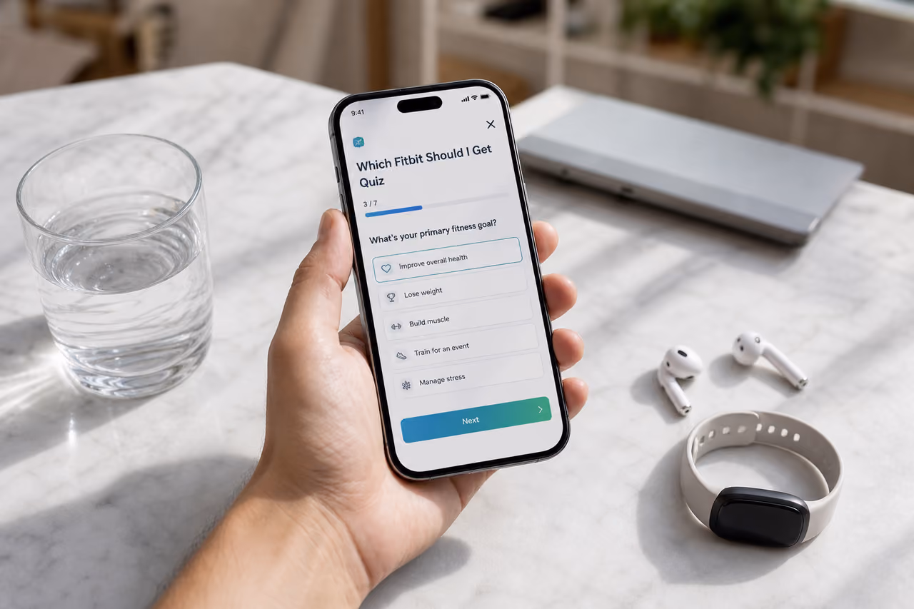 Person Taking a Fitness Tracker Selection Quiz on Smartphone