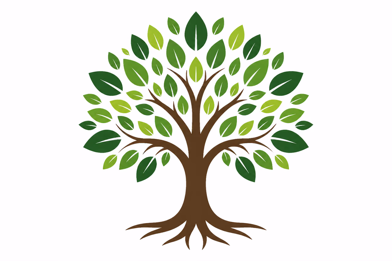 Minimalist Vector Tree with Green Leaves on White Background