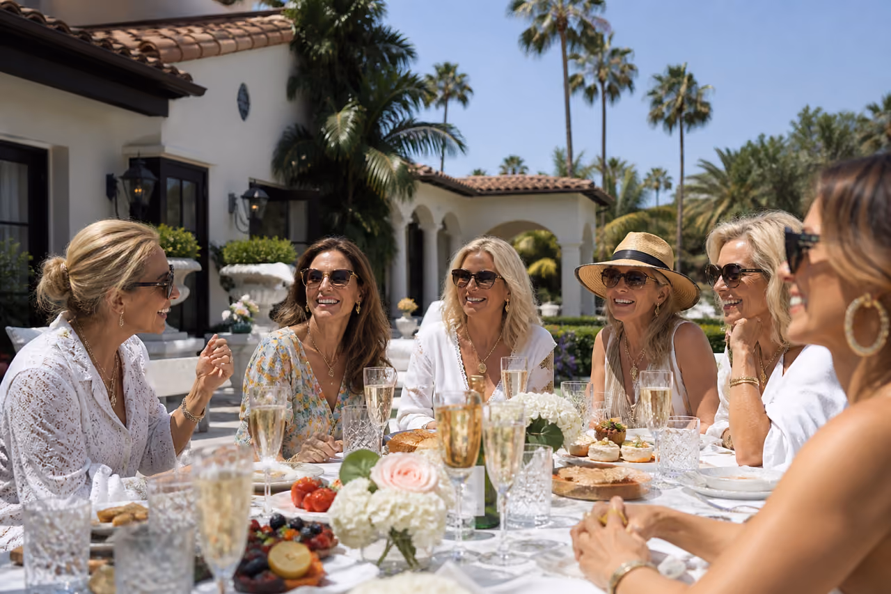 Glamorous Women Having Brunch at a Luxury Orange County Villa