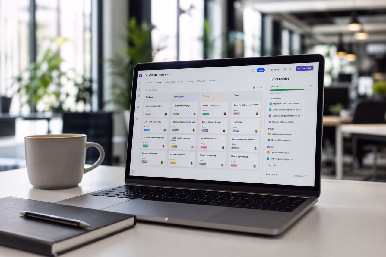 Project Management Software Displayed on Laptop in Modern Office