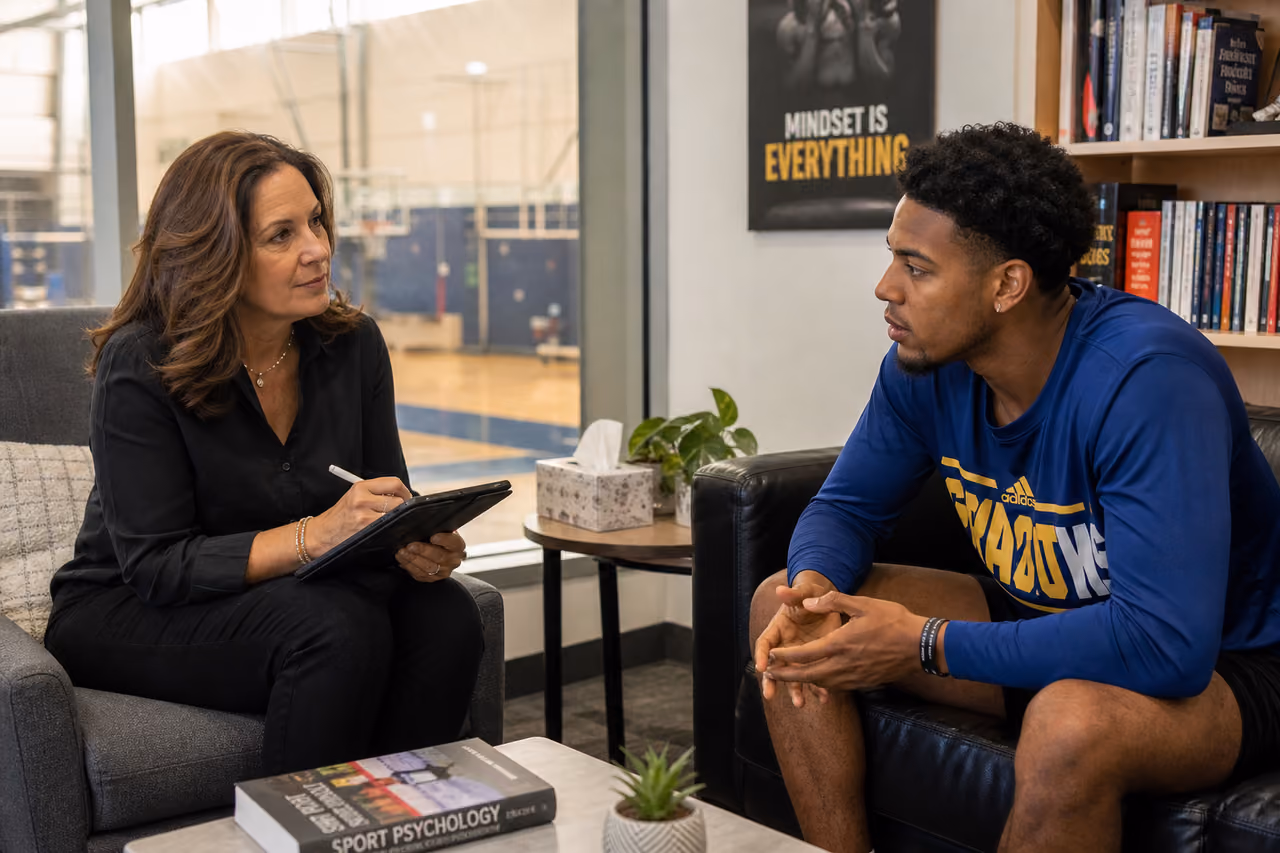Sports Psychologist Discussing Mental Performance with an Athlete