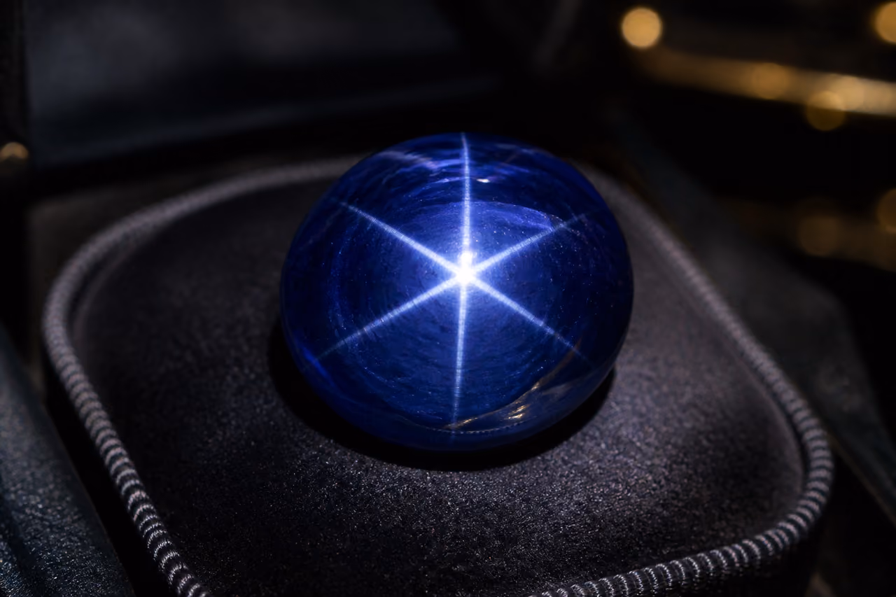 Large Oval Cut Star Sapphire on Dark Velvet