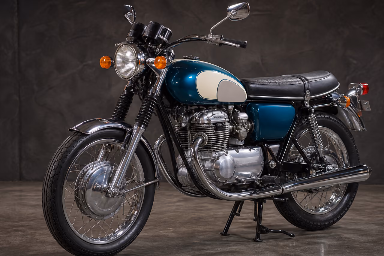 Restored 1976 Honda 350 Motorcycle in Studio