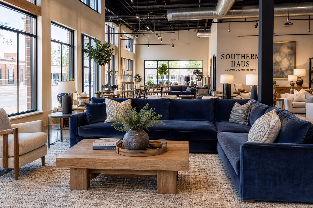Luxury Living Room Set in a Columbus Mississippi Furniture Showroom