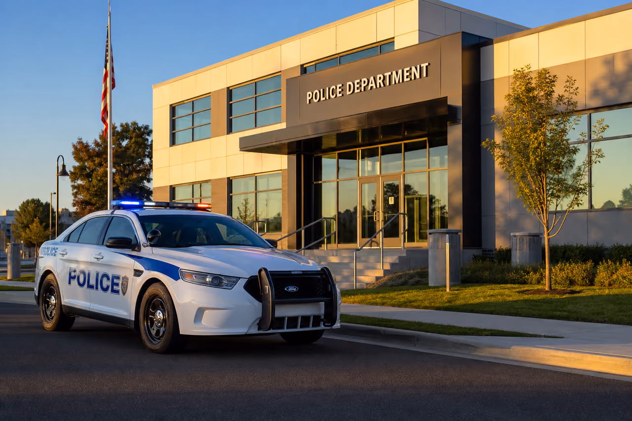Police Patrol Car Parked Outside Eden Police Department Building