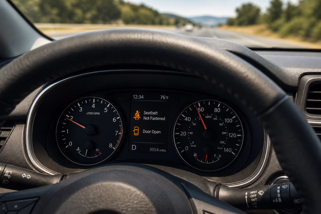 Digital Dashboard Warning Alert Inside a Moving Vehicle