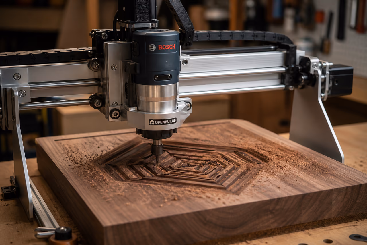 Portable Cnc Wood Router Carving Geometric Pattern in Walnut
