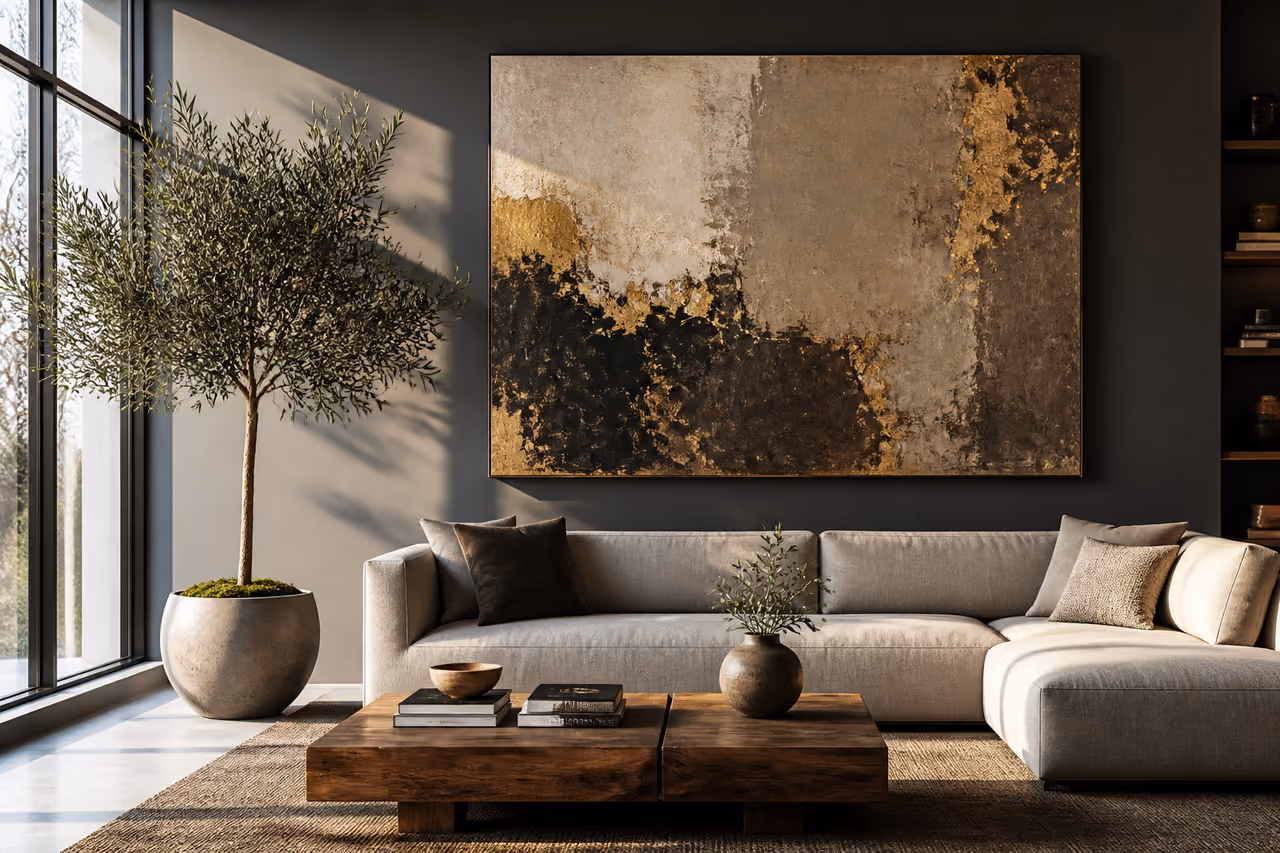 Abstract Canvas Painting in a Modern Minimalist Living Room