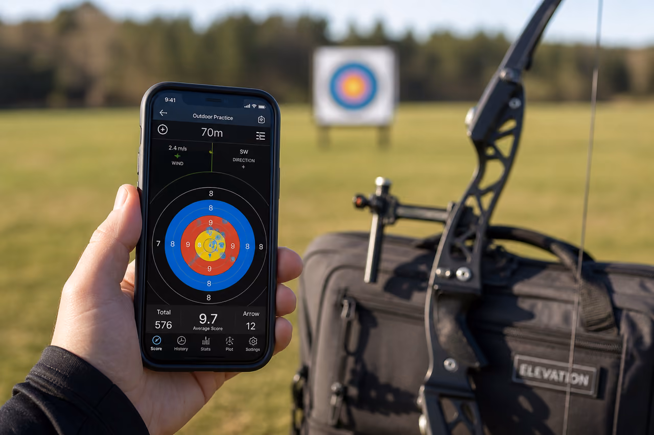 Archer Using Scoring App on Iphone at Outdoor Range