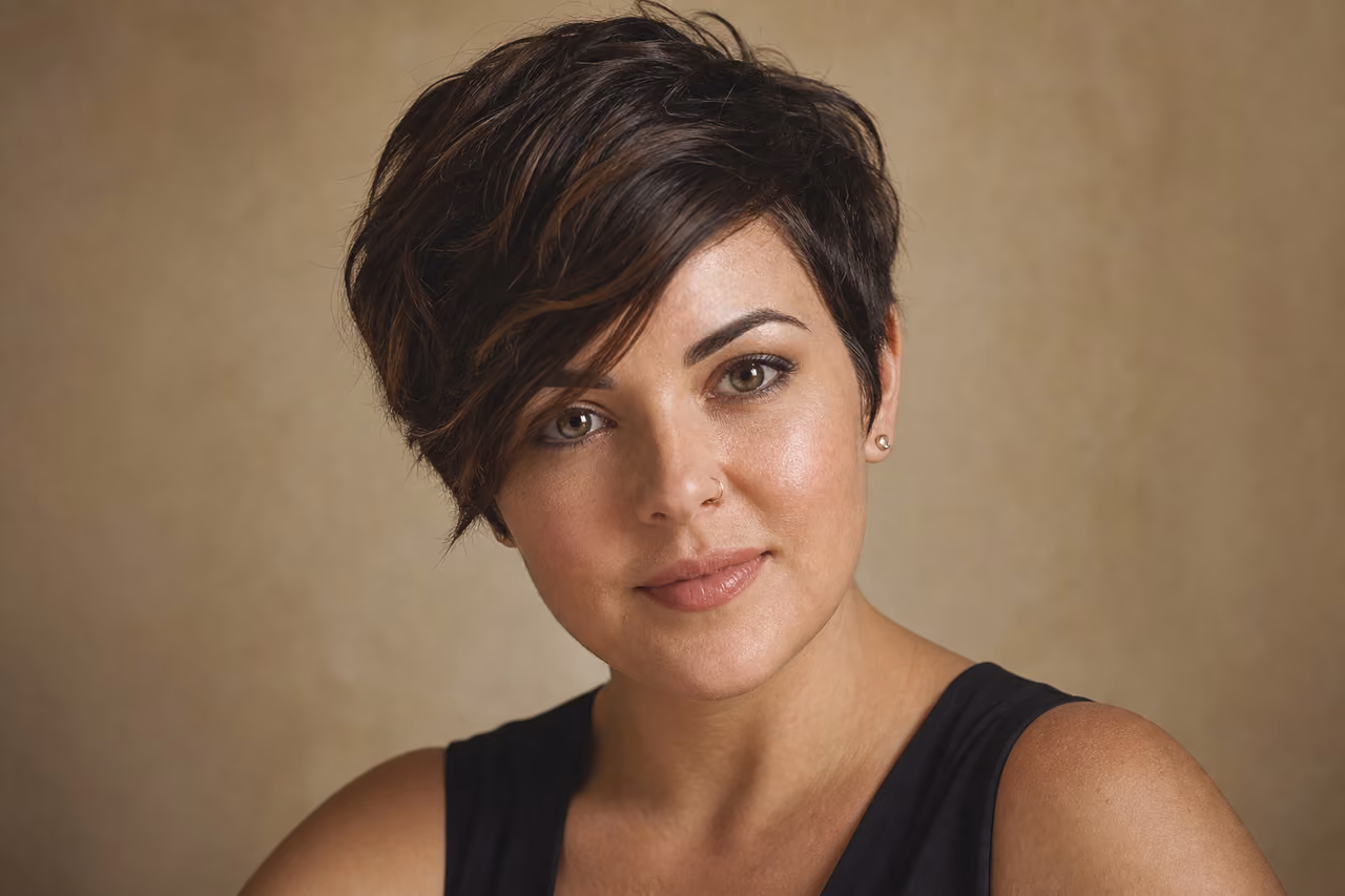 Woman with a Textured Pixie Cut for Round Faces