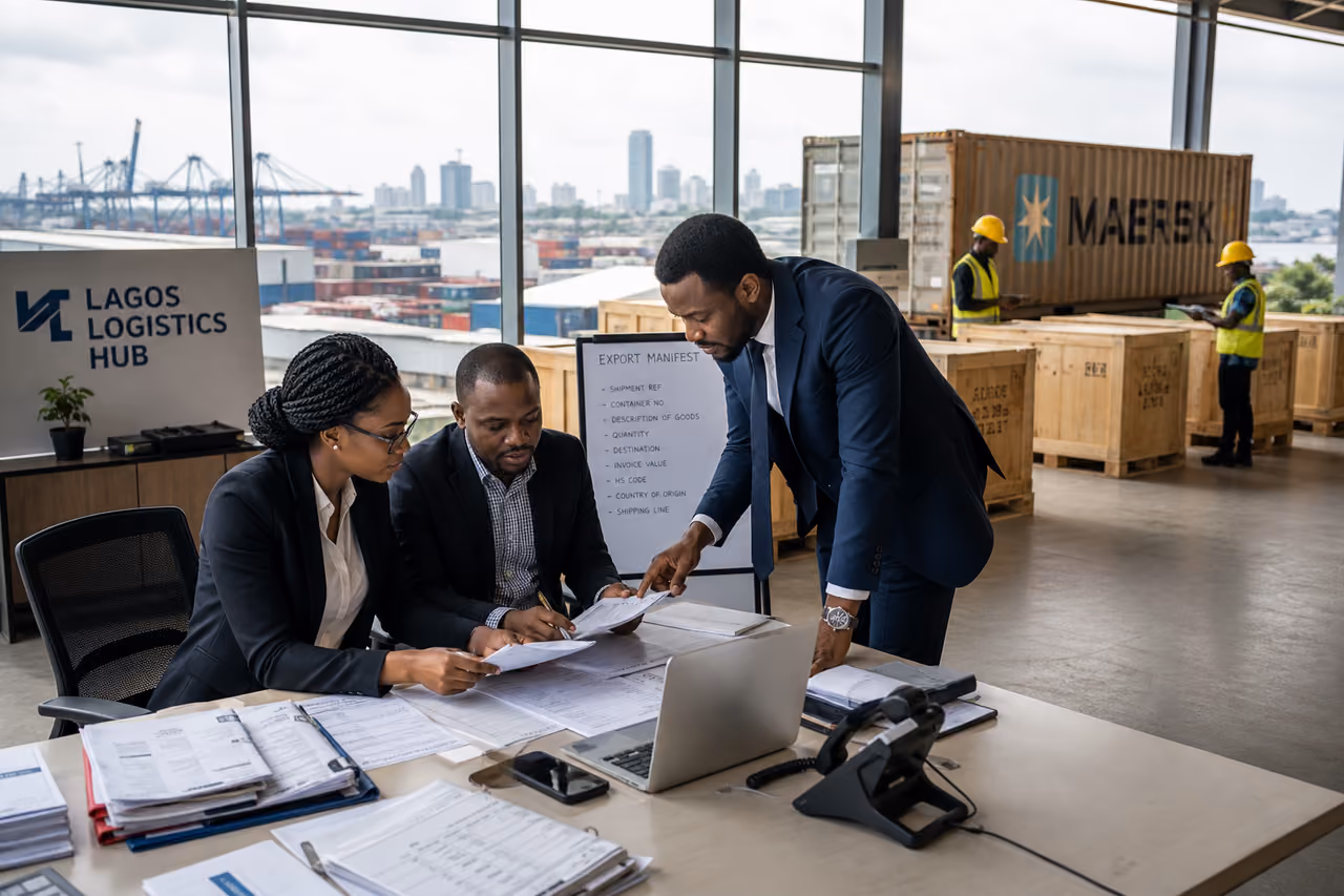 Professionals Managing Export Logistics at a Lagos Trade Hub