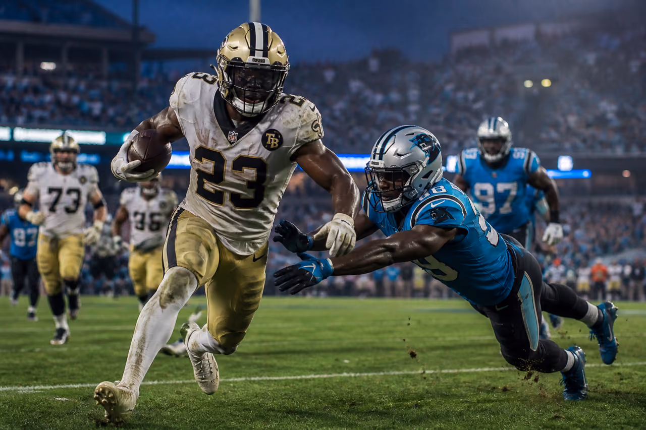 Professional Football Players Competing During a Game in a Stadium