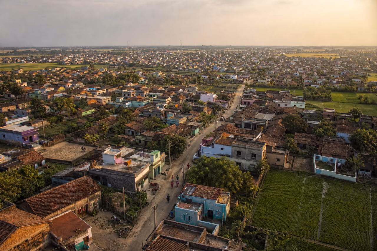Panoramic View of a Massive Rural Village in Asia