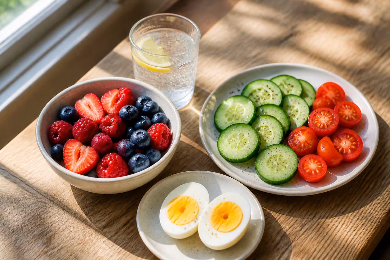 Healthy Zero Point Breakfast with Eggs and Fresh Berries