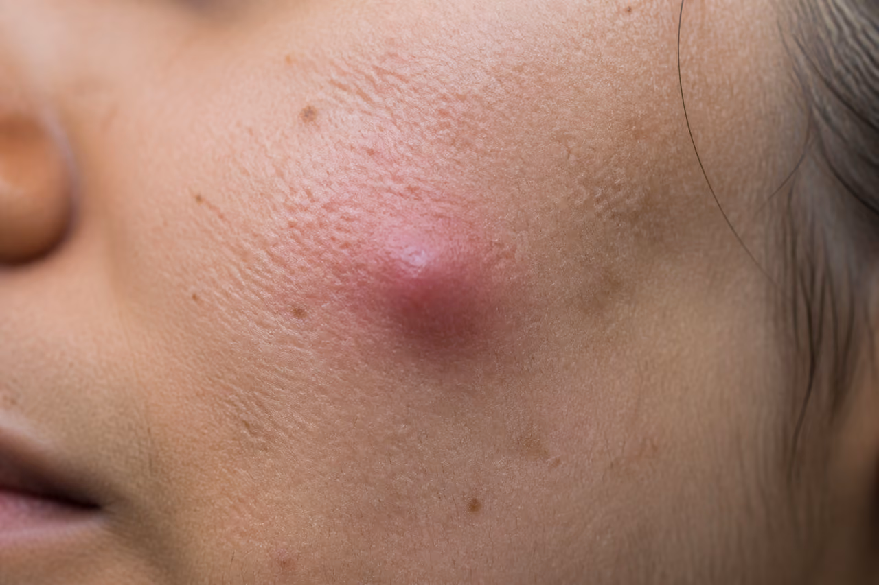Inflamed Cystic Acne Bump on Human Cheek