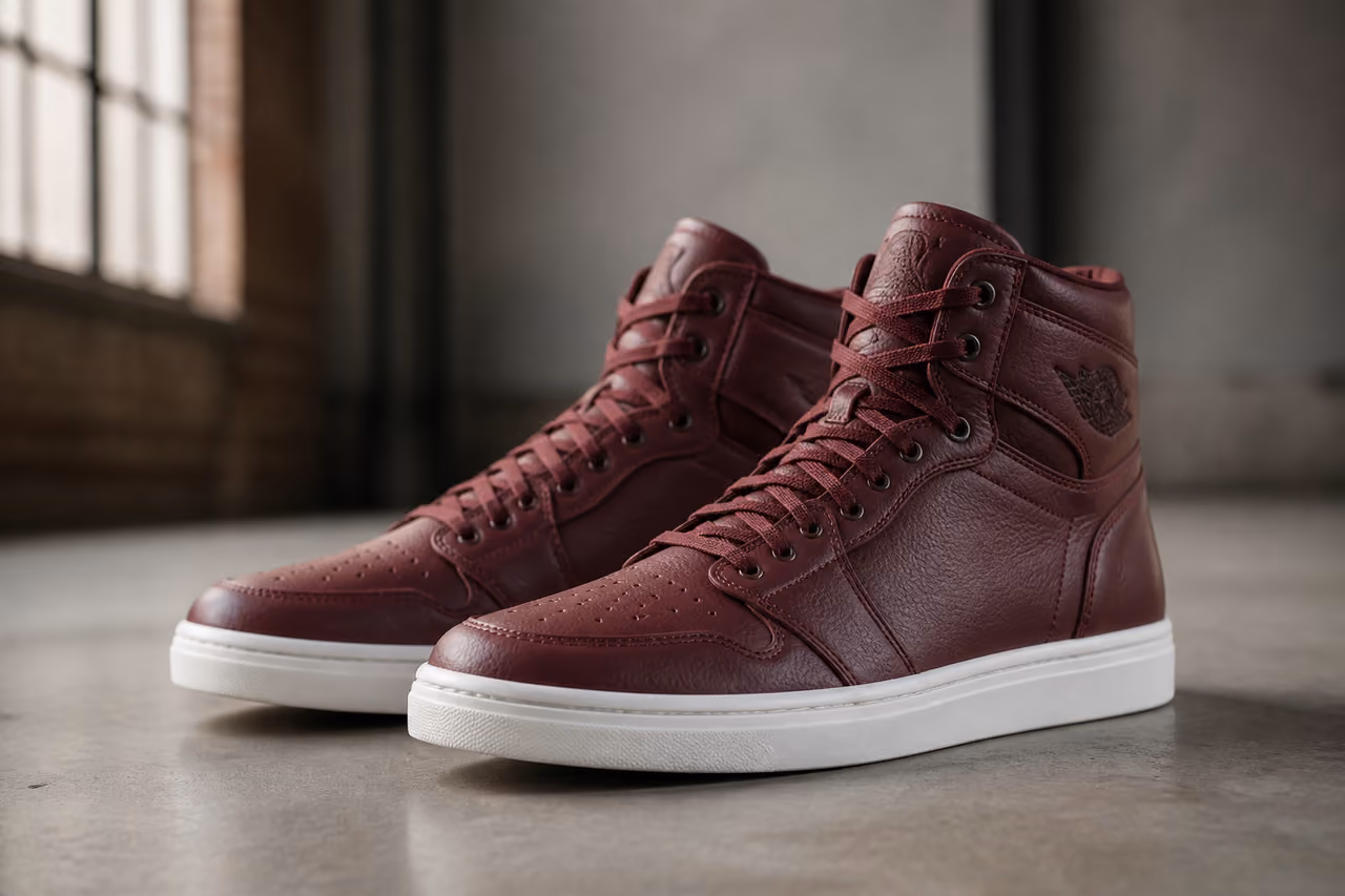 Maroon High Top Sneakers on Grey Concrete Surface
