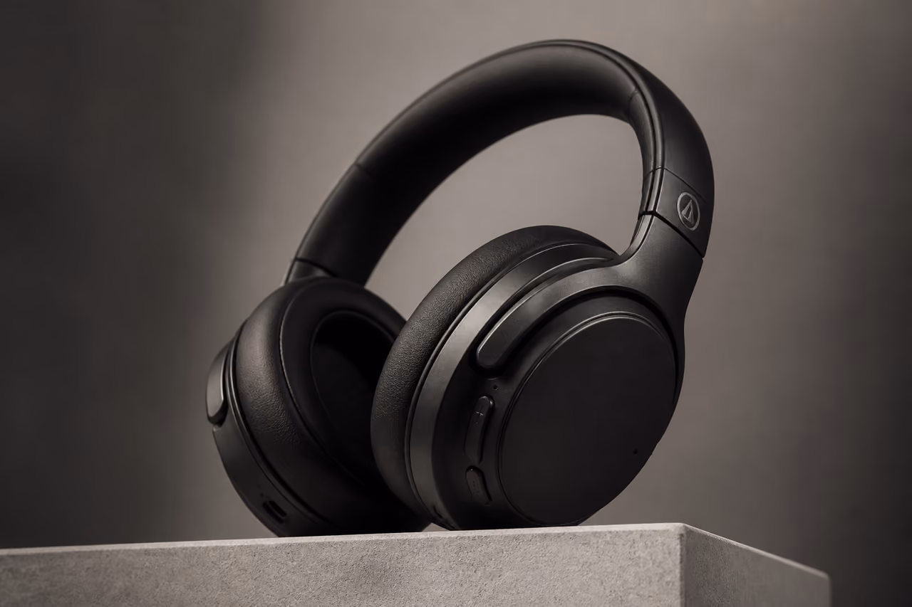 Wireless Noise Canceling Headphones on a Minimalist Pedestal
