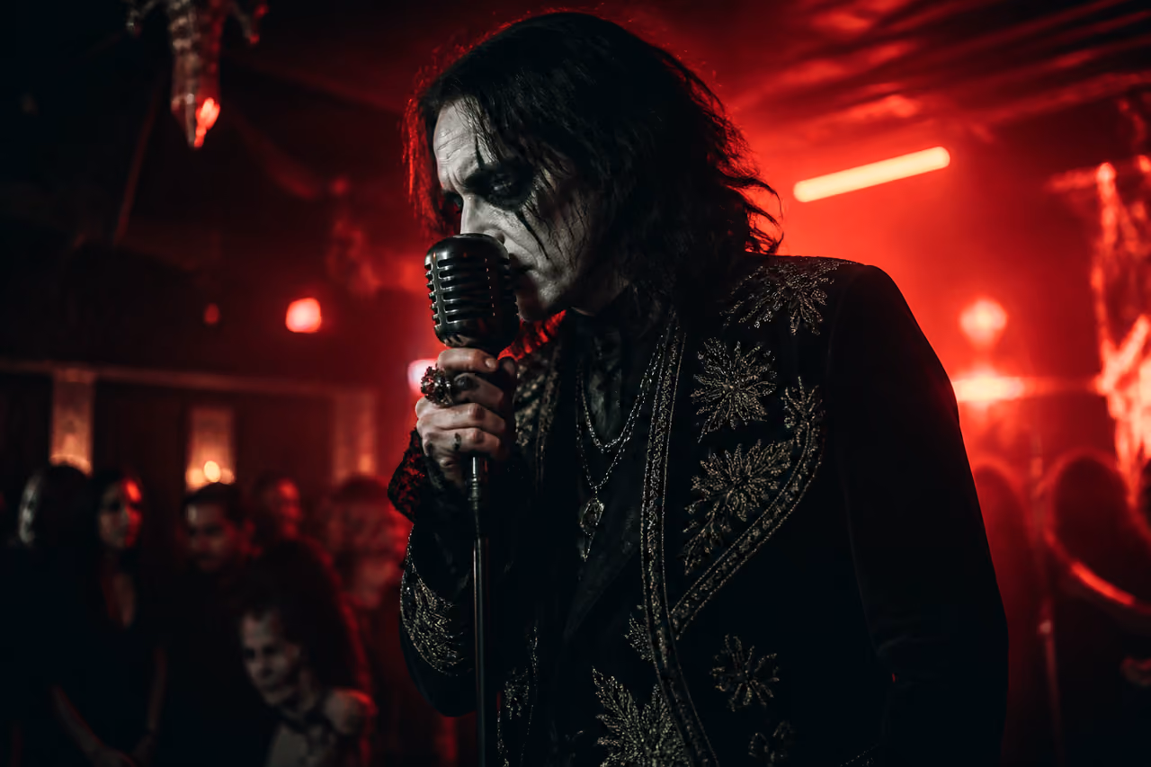 Mysterious Musician Performing in a Dark Neon Lit Club
