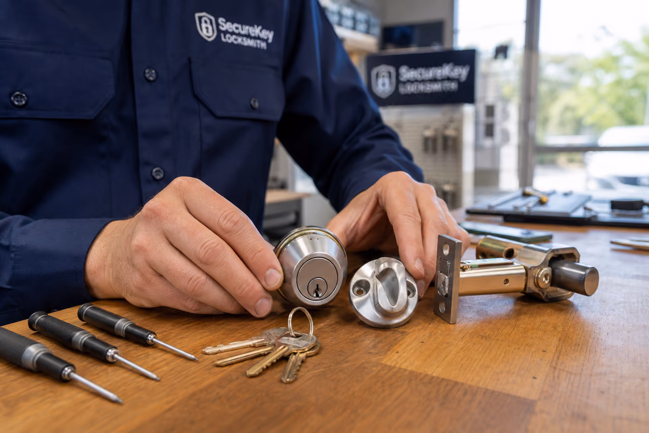 Professional Locksmith Opening a Residential Door Lock