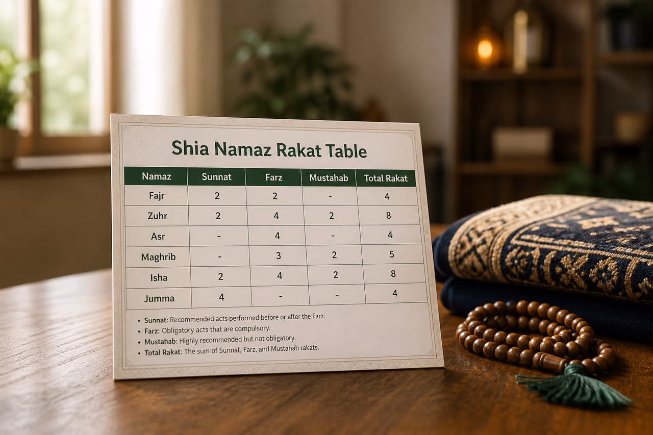 Printed Shia Namaz Rakat Table with Prayer Beads