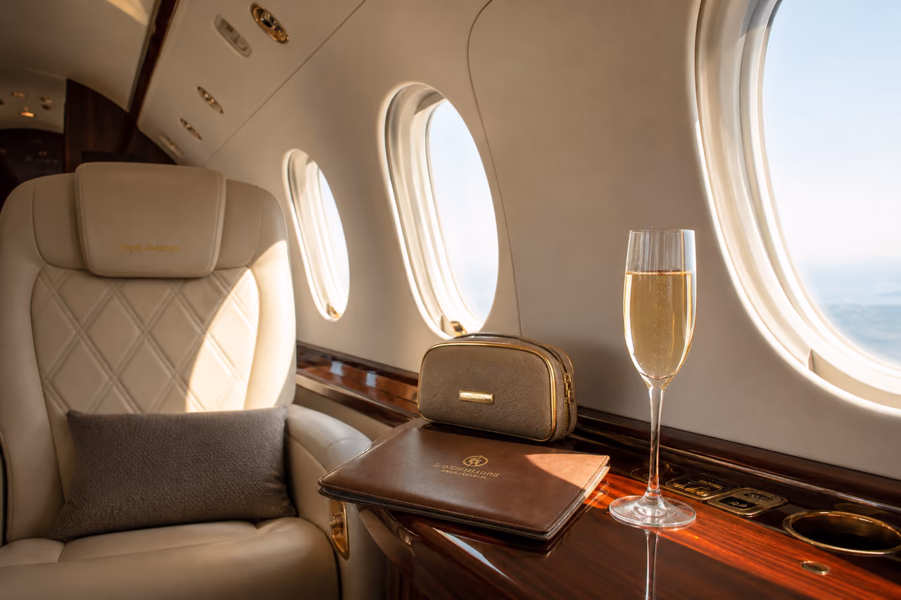 Luxury Private Jet Cabin with Premium Leather Seating