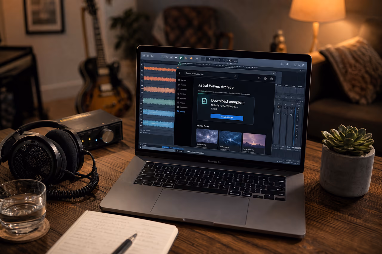Person Downloading Live Music Tracks in Home Studio