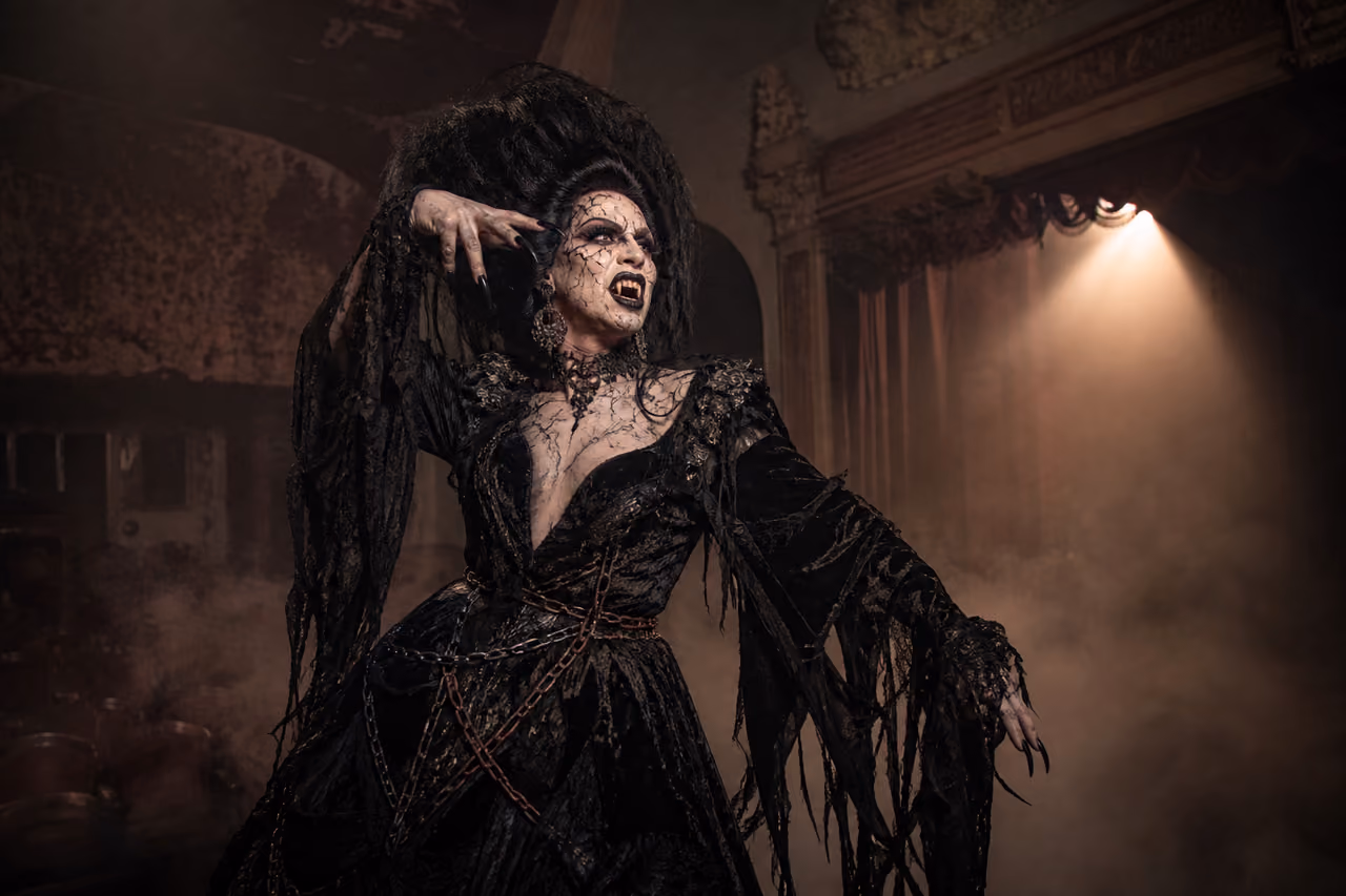 Horror Themed Drag Queen in Abandoned Victorian Theater