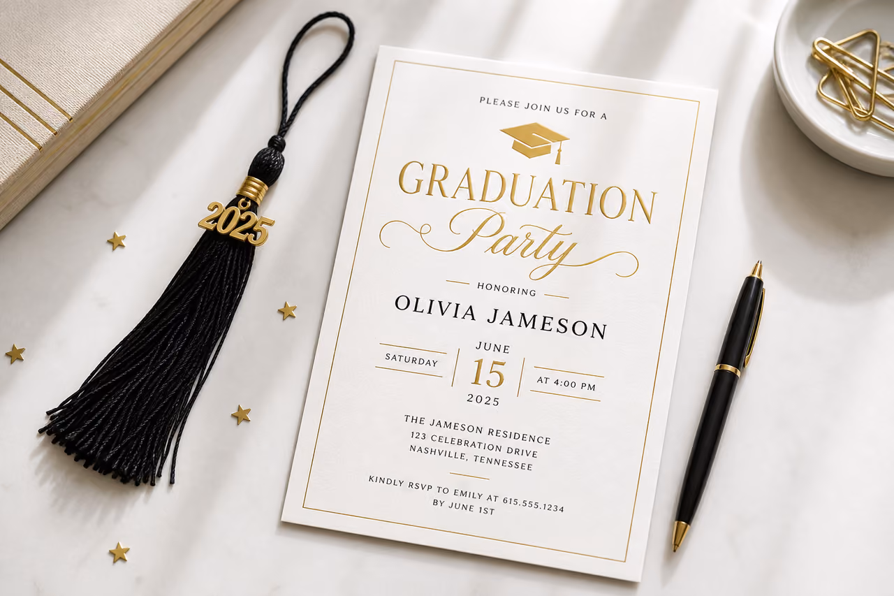 Elegant Graduation Party Invitation Card with Gold Foil Accents