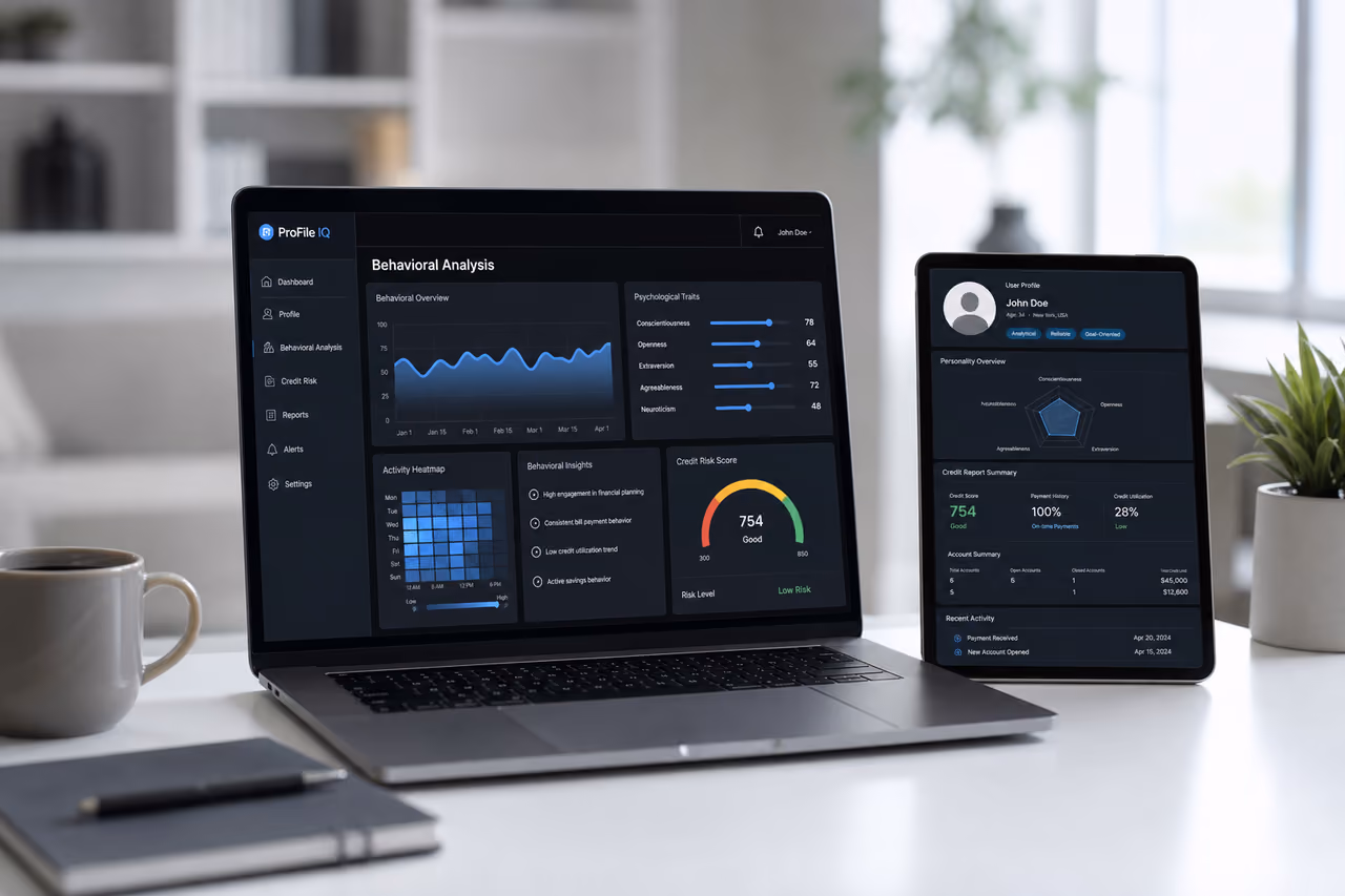 Financial Dashboard Displaying Psychometric Credit Scoring Data