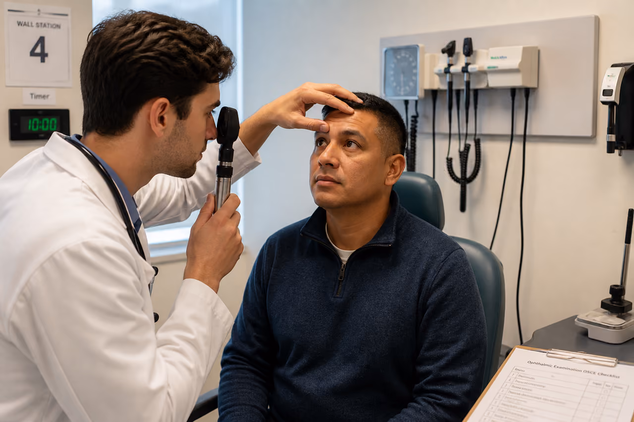 Medical Student Performing Eye Exam at Ophthalmology Osce Station