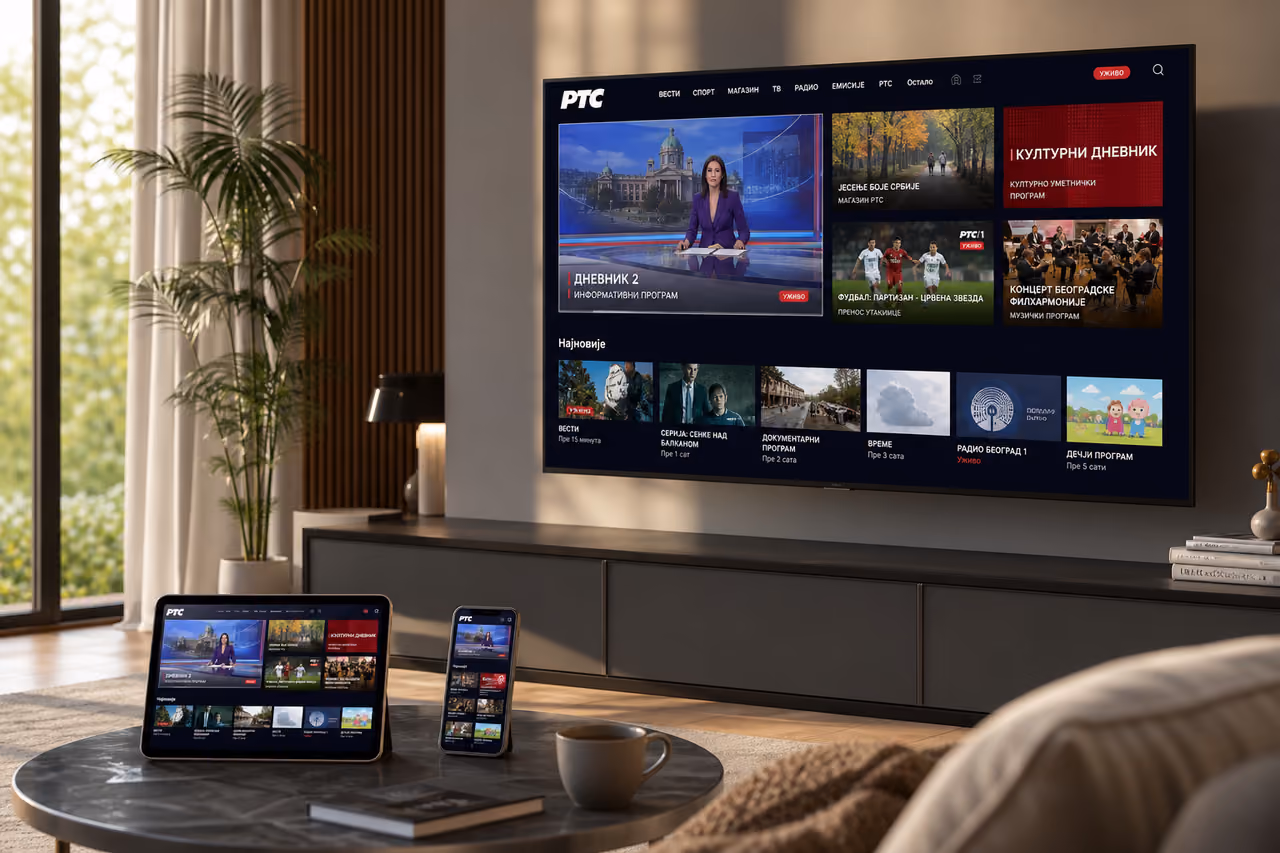 Smart TV Displaying the Www.rts.rs Program in Modern Living Room