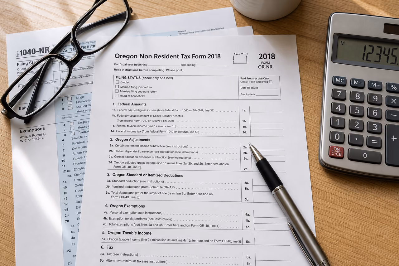 Oregon Non Resident Tax Form 2018 on Wooden Desk