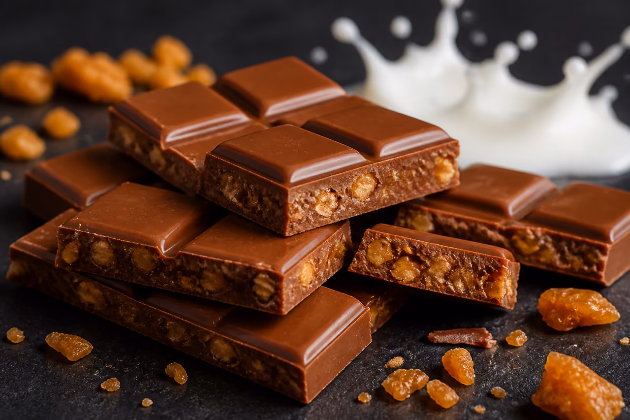Milk Chocolate Toffee Block Broken Into Crunchy Squares