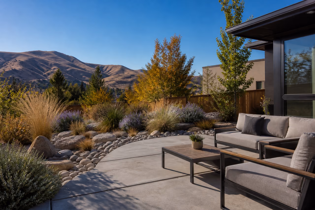 Modern Xeriscape Backyard with Boise Idaho Landscaping