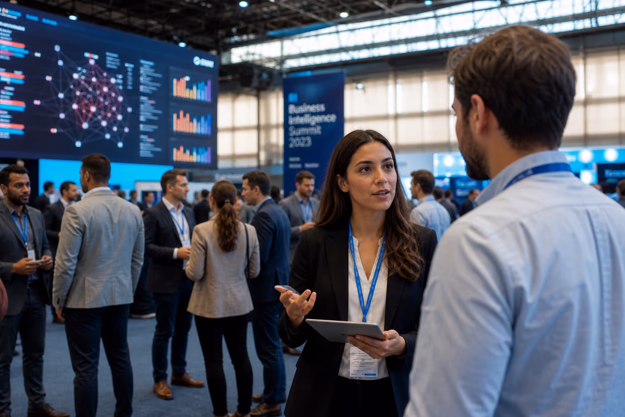 Professionals Networking at a Business Intelligence Conference