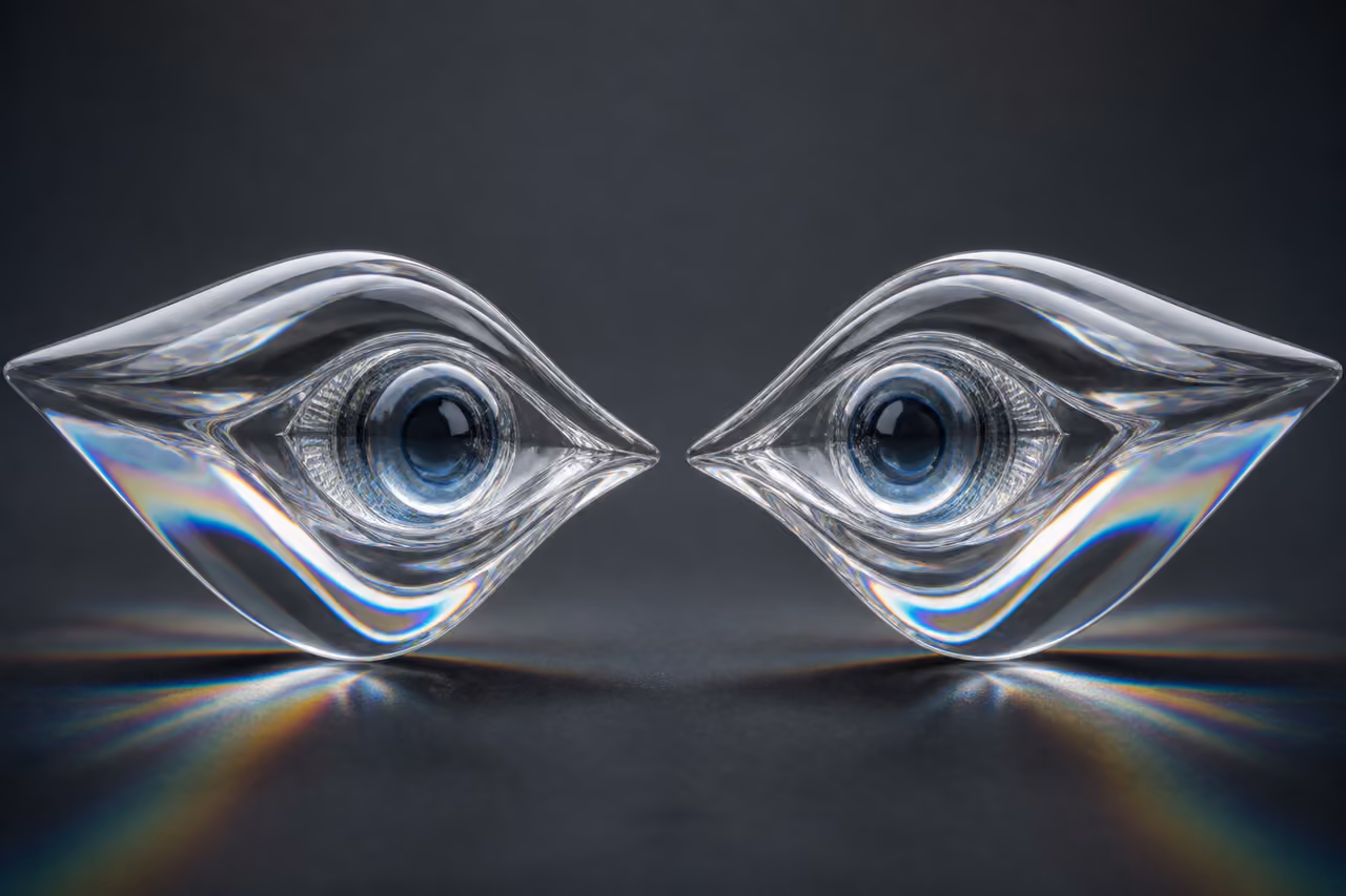Mirrored Crystalline Eyes Representing Symmetric Vision